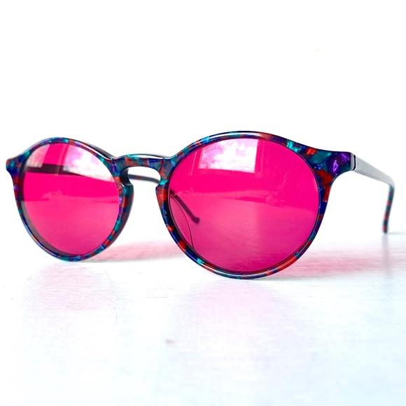 Anglo American Eyewear Jade Red Multi Mosaic Round Eyeglasses Mod 245 MMM 1990's - Picture 6 of 14